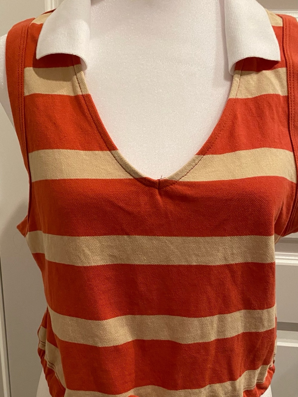 Forever 21 Orange and Cream Striped V-Neck Polo Tank